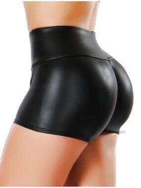 Faux Leather High Waisted Shiny Pleather Rave Shorts